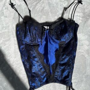 Frederick's of Hollywood Blue and Black Lace Bustier